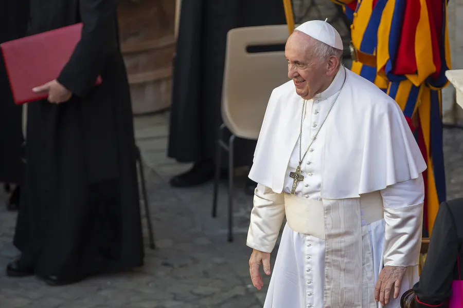 Pope Francis smiles during the general audience in the Vatican's San Damaso Courtyard on June 30, 2021.?w=200&h=150